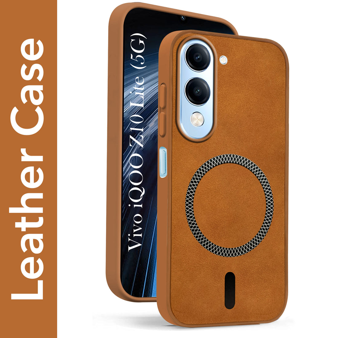 For Vivo iQOO Z10 Lite Back Cover Case Leather Finish (MagSafe Compatible Wireless Charging | Soft Touch | Camera Bump Protection)