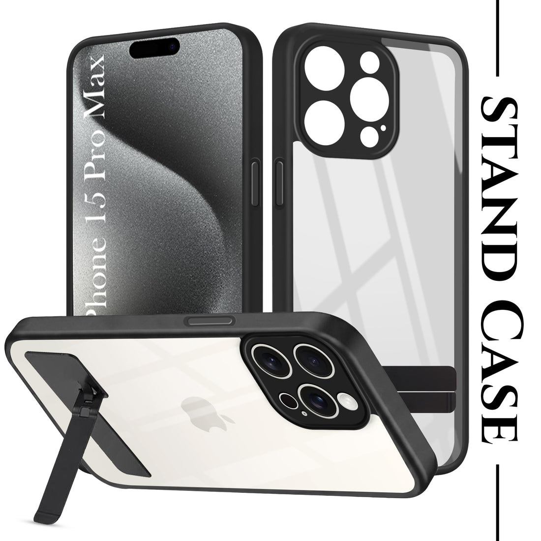 For Apple iPhone 15 Pro Max Back Cover Case (Built-in Stand | Lifetime Anti Yellow | Kickstand Shockproof | Camera Protection | MagSafe Compatible)
