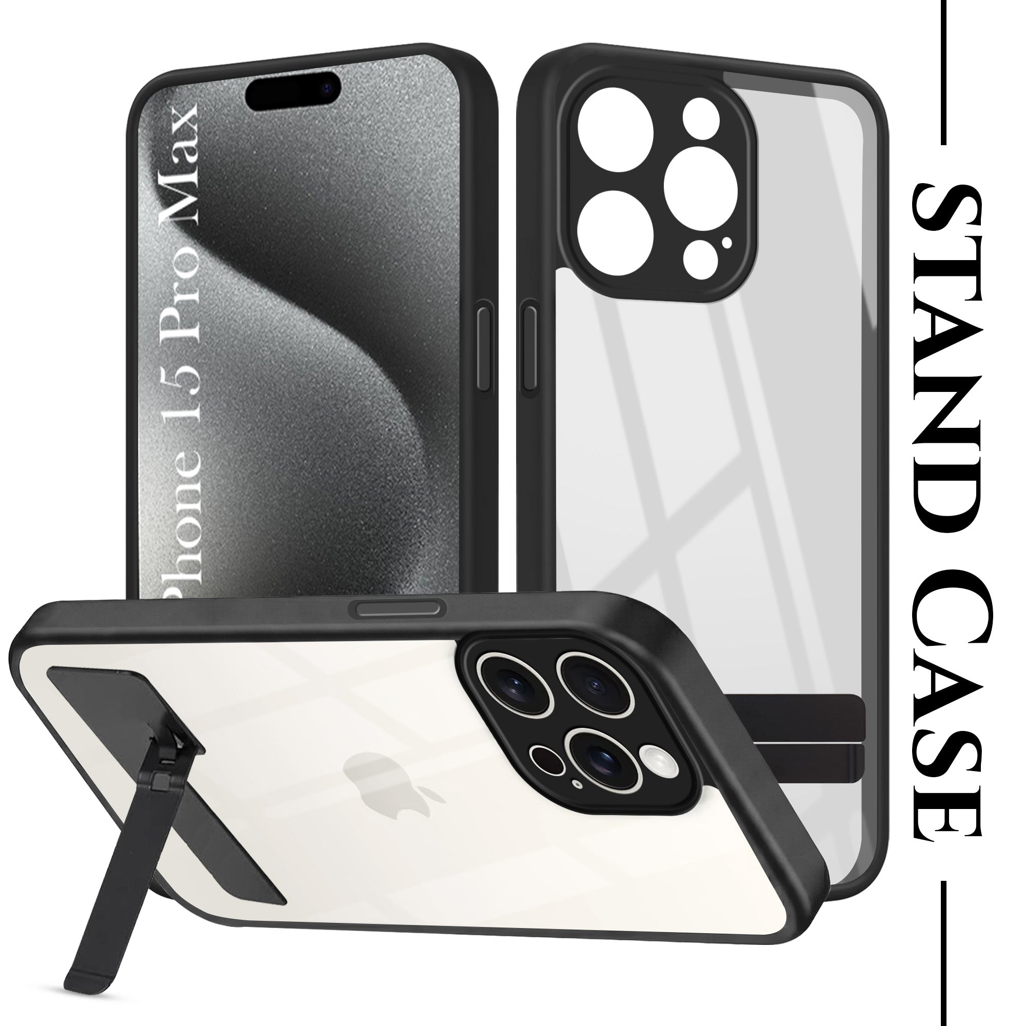 For Apple iPhone 15 Pro Max Back Cover Case (Built-in Stand | Lifetime Anti Yellow | Kickstand Shockproof | Camera Protection | MagSafe Compatible)