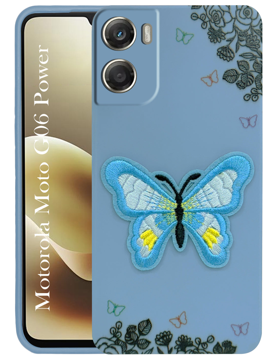 For Motorola Moto G06 Power Back Cover Case (Soft ButterFly Embroidery | Women Teen Girls | Camera Protection| Matte Silicone)