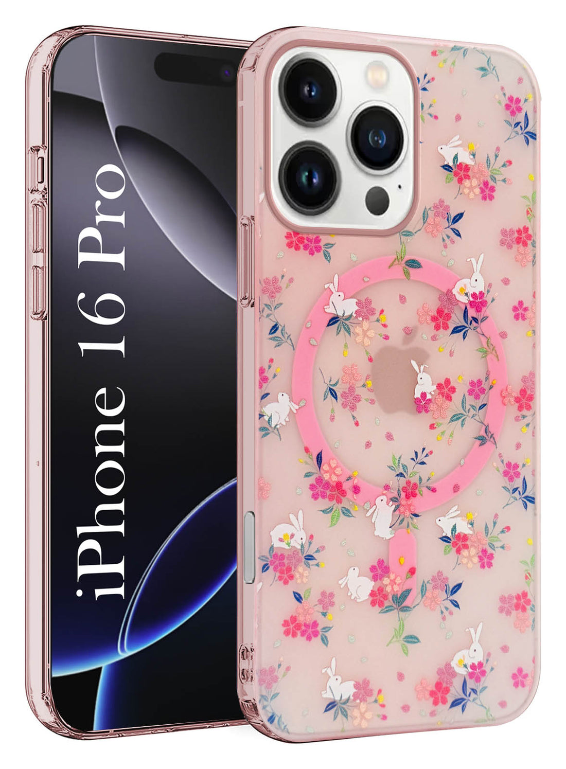 For Apple iPhone 16 Pro Back Cover Case (Cute Floral Design | Flower Print for Girls | MagSafe Compatible Wireless Charging)