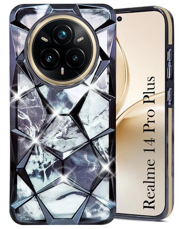 For Realme 14 Pro Plus 5G Back Cover Case ( Dual Design Glitter Sparkle and Detachable Diamond Print Case | Soft and Flexible)