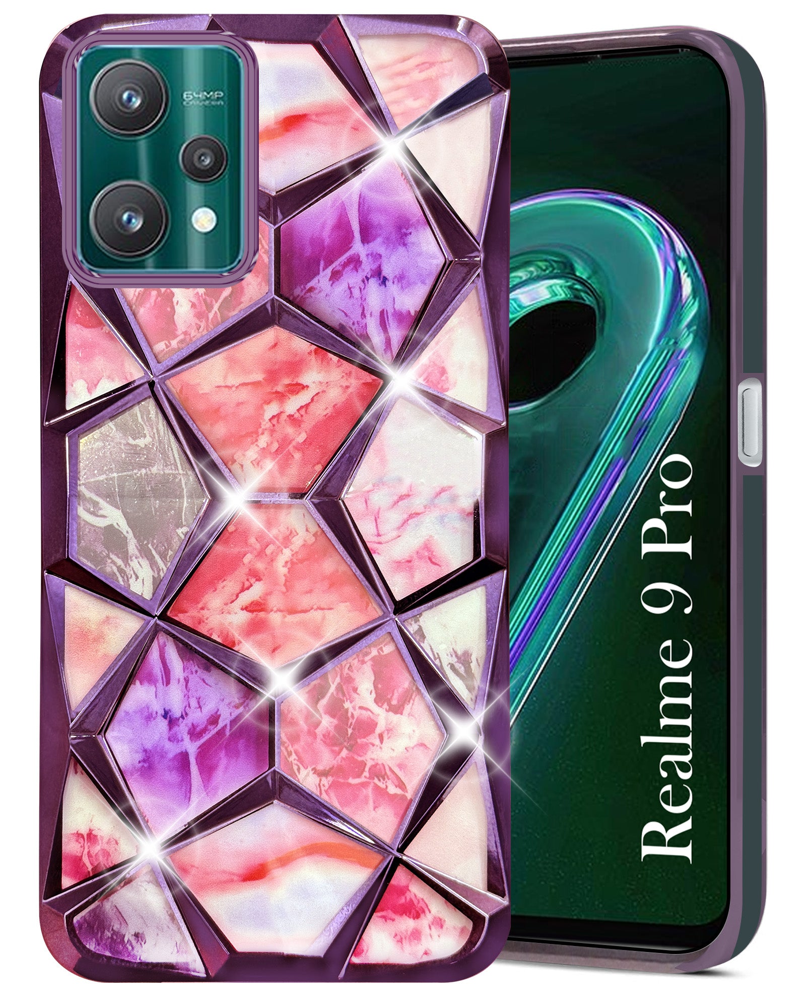 For Realme 9 Pro Back Cover Case ( Dual Design Glitter Sparkle and Detachable Diamond Print Case | Soft and Flexible)