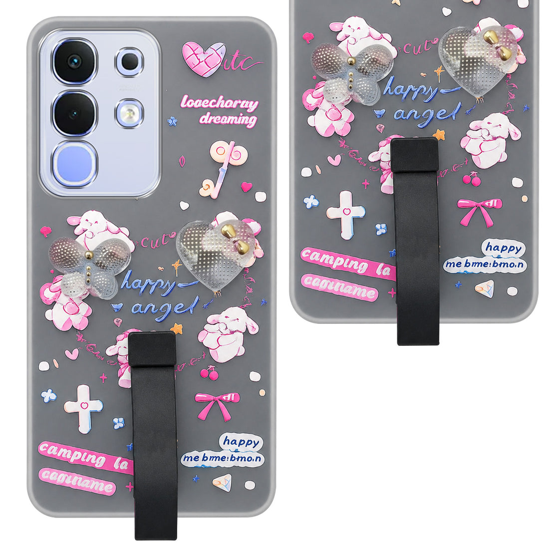 For Vivo iQOO Z10x Back Cover Case (3D Cute Heart Strap Holder | Camera Protection | Designer Girls Print)
