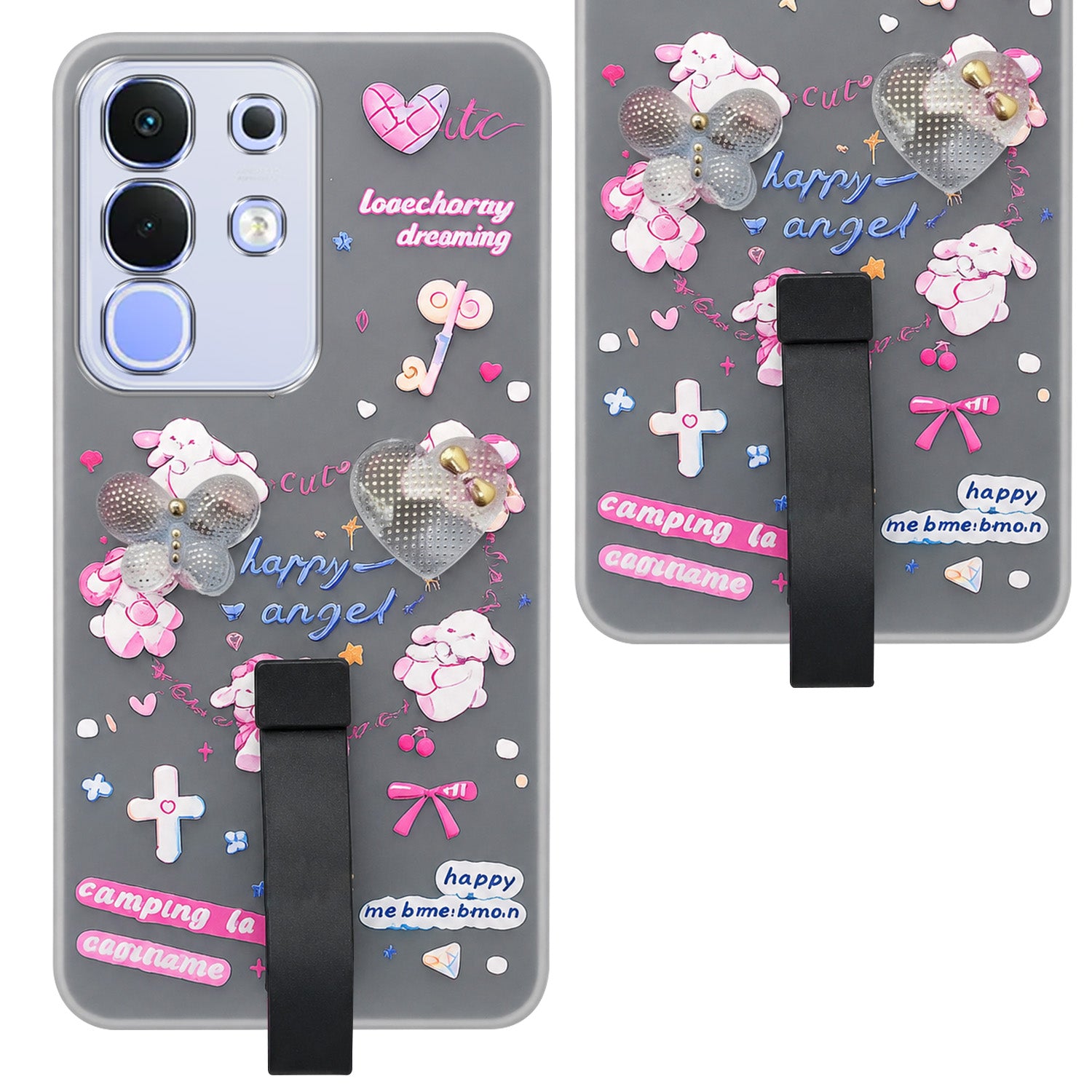 For Vivo iQOO Z10x Back Cover Case (3D Cute Heart Strap Holder | Camera Protection | Designer Girls Print)