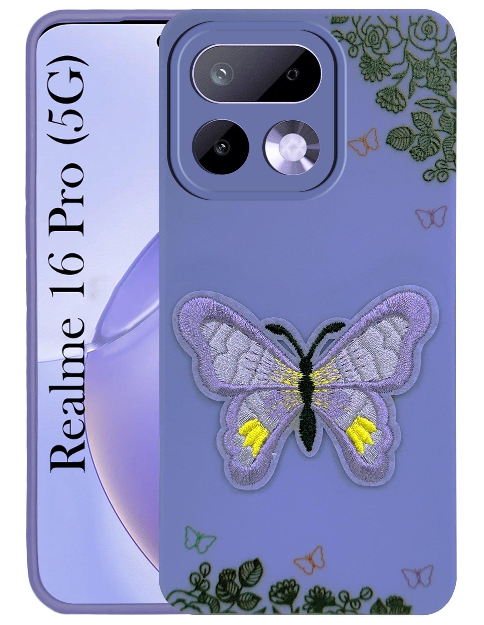 For Realme 16 Pro Back Cover Case (Soft Butterfly Embroidery | Women Teen Girls | Camera Protection| Matte Silicone)