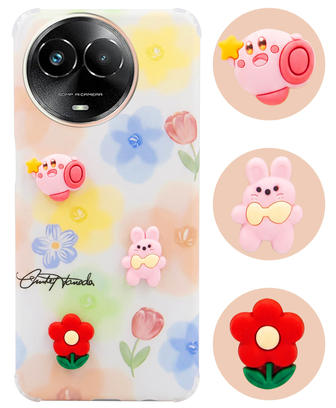 For Realme Narzo 60x Back Cover Case (3D Cute Cartoons | Hard Back Side Soft | Matte Premium Finish | HD Printing)