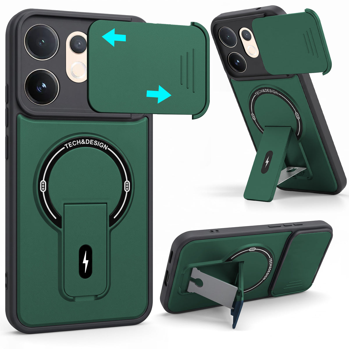 For Vivo V60 | Vivo T4 Pro Back Case Cover Metallic (Hybrid Armor Kickstand | Sliding Shutter Camera Protection | MagSafe Compatible)