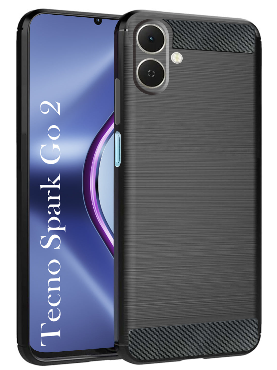For Tecno Spark Go 2 Back Cover Case ( Hybrid Armor Case | Carbon Fiber Shockproof | Soft and Flexible | Black )
