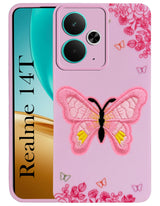 For Realme 14T Back Cover Case (Soft Butterfly Embroidery | Women Teen Girls | Camera Protection| Matte Silicone)