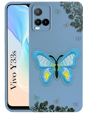 For Vivo Y33s Back Cover Case (Soft Butterfly Embroidery | Women Teen Girls | Camera Protection| Matte Silicone)