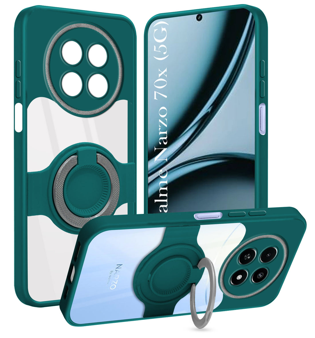For Realme Narzo 70x 5G Back Cover Case with stand (Built-in Ring Holder Kickstand | Lifetime Anti Yellow | Camera Protection)