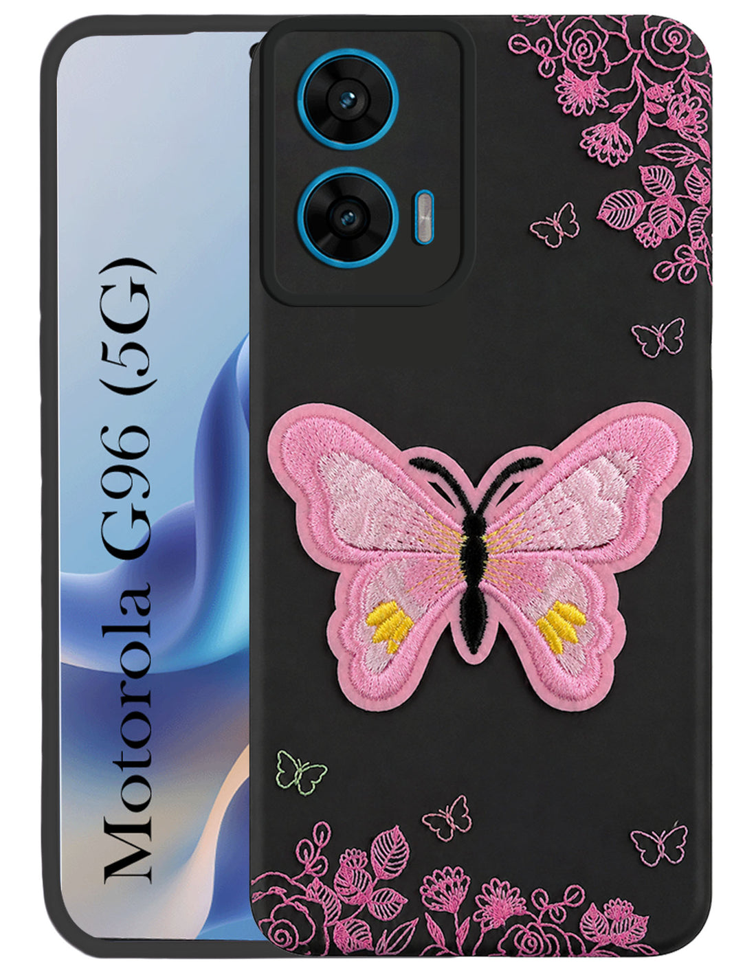 For Motorola Moto G96 Back Cover Case (Soft Butterfly Embroidery | Women Teen Girls | Camera Protection| Matte Silicone)