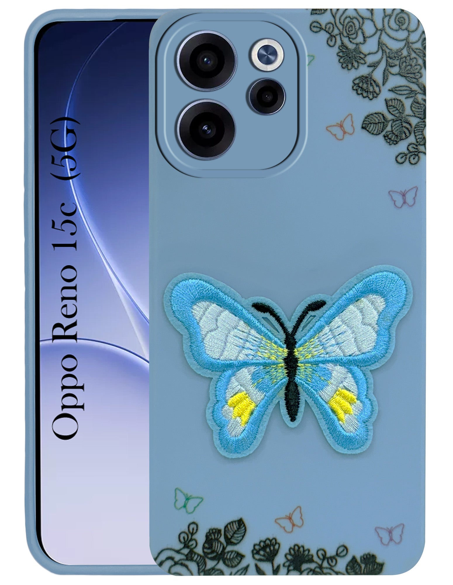 For Oppo Reno 15c Back Cover Case (Soft Butterfly Embroidery | Women Teen Girls | Camera Protection| Matte Silicone)