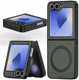 For Samsung Galaxy Z Flip 6 5G | Samsung Galaxy Z Flip 7 FE  Back Cover Case (MagSafe Wireless Charging Compatible | Sleek Leather Finish | Inside Microfiber Cloth)