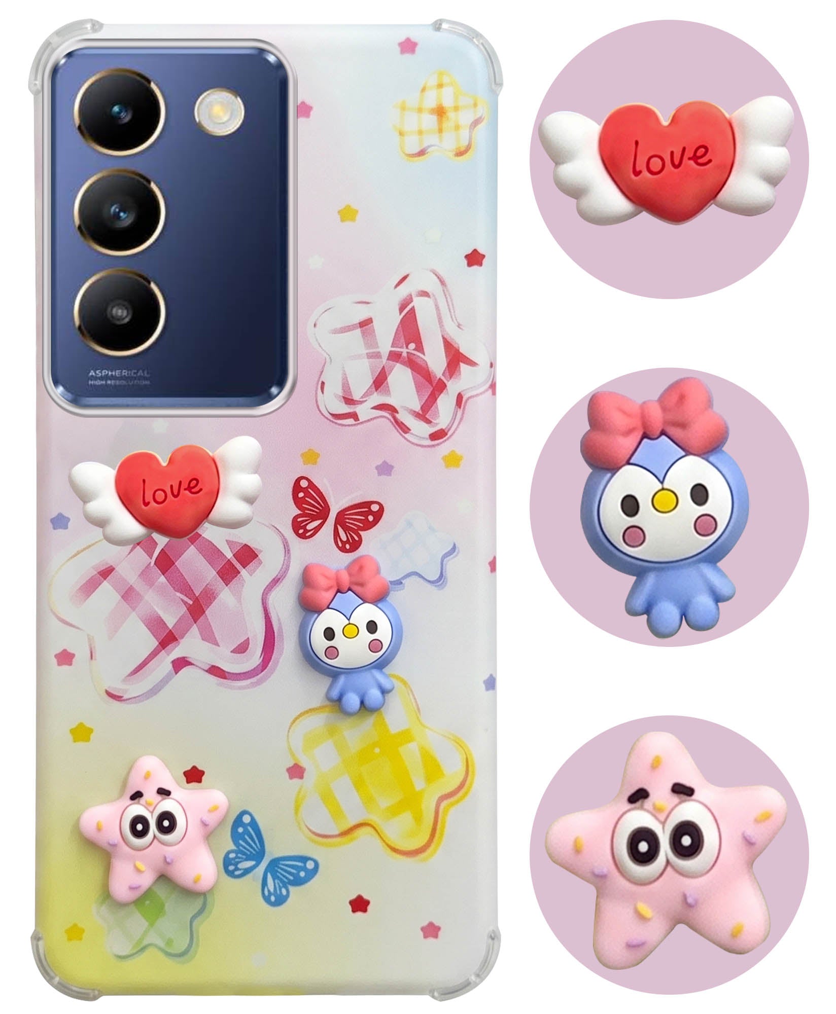 For Vivo T3 5G Back Cover Case (3D Cute Cartoons | Hard Back Side Soft | Matte Premium Finish | HD Printing)