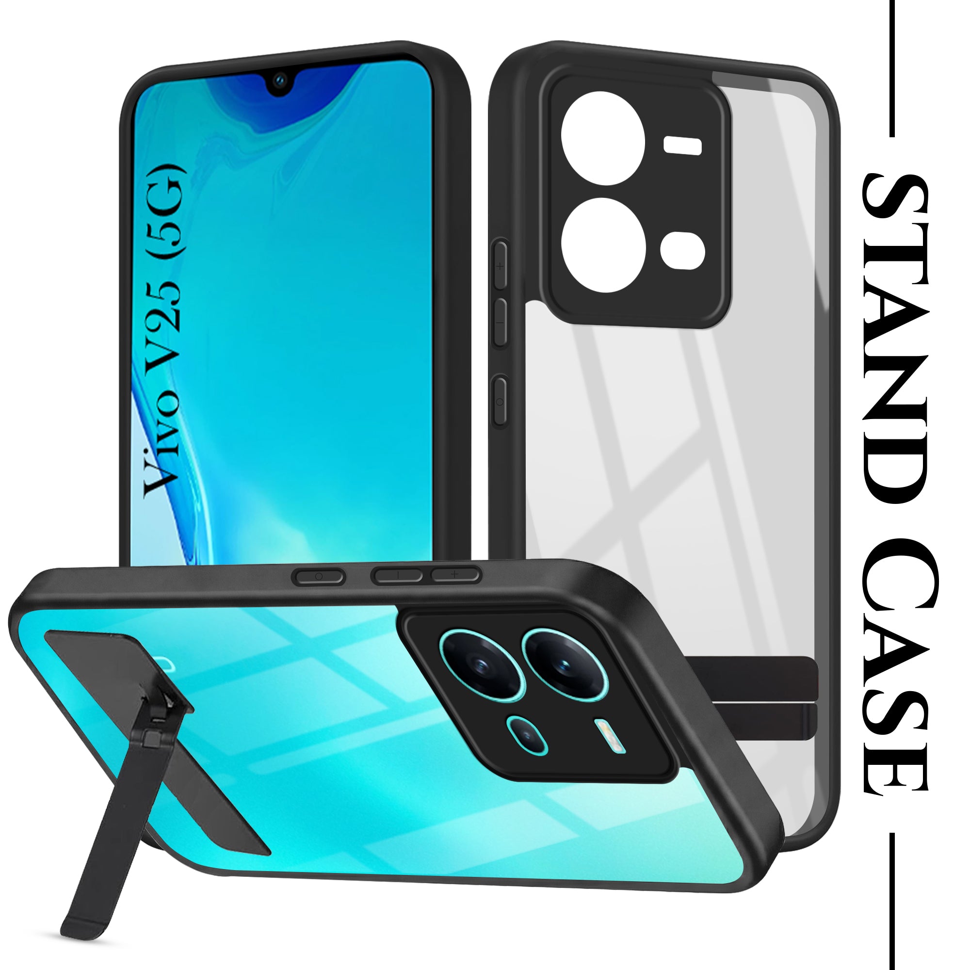 For Vivo V25 5G Back Cover Case (Built-in Stand | Lifetime Anti Yellow | Kickstand Shockproof | Camera Protection | MagSafe Compatible)