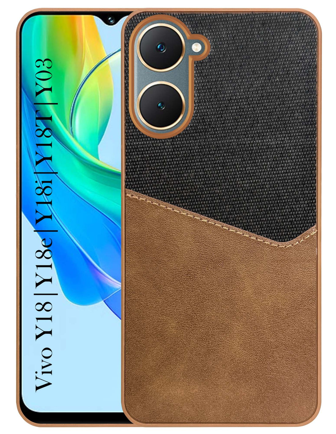 For Vivo Y18 | Y18e | Y03 | Y18i | Y18t Back Cover Case (Dual PU Leather Stitch | Professional Minimalist | Soft and Flexible)