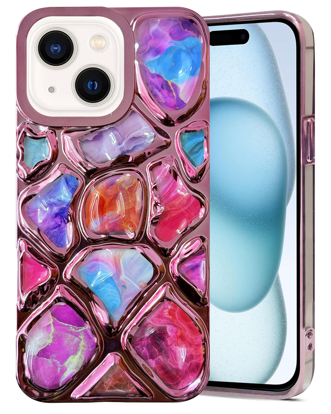 For Apple iPhone 15 Back Cover Case ( Dual Design Glitter Sparkle and Detachable Diamond Print Case | Soft and Flexible)