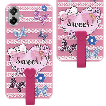 For Samsung Galaxy M17e Back Cover Case (3D Cute Heart Strap Holder | Camera Protection | Designer Girls Print)