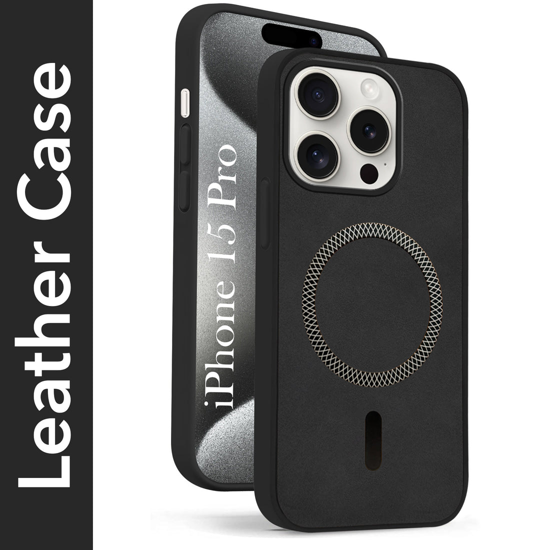 For Apple iPhone 15 Pro Back Cover Case Leather Finish (MagSafe Compatible Wireless Charging | Soft Touch | Camera Bump Protection)