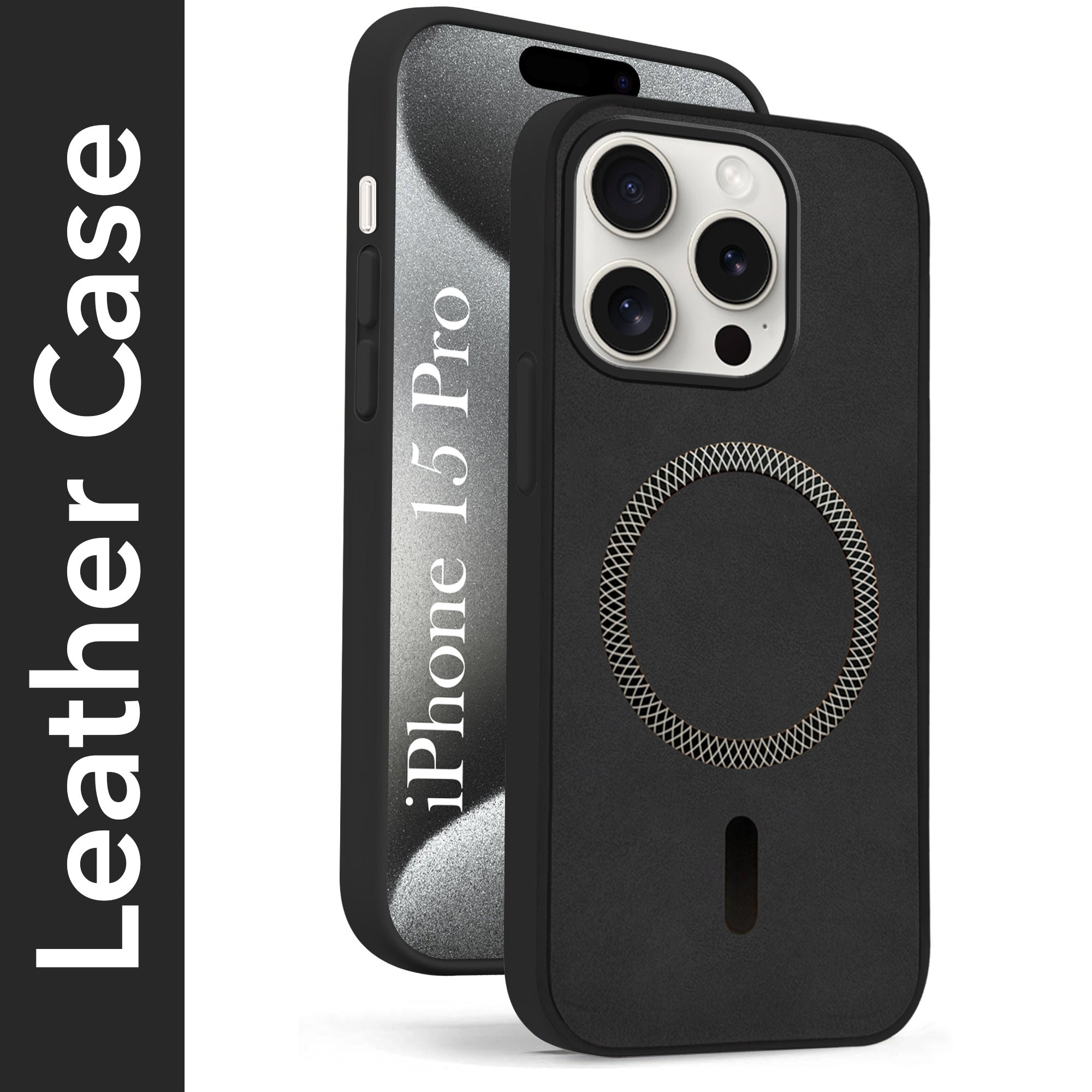 For Apple iPhone 15 Pro Back Cover Case Leather Finish (MagSafe Compatible Wireless Charging | Soft Touch | Camera Bump Protection)