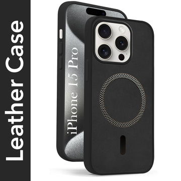 For Apple iPhone 15 Pro Back Cover Case Leather Finish (MagSafe Compatible Wireless Charging | Soft Touch | Camera Bump Protection)
