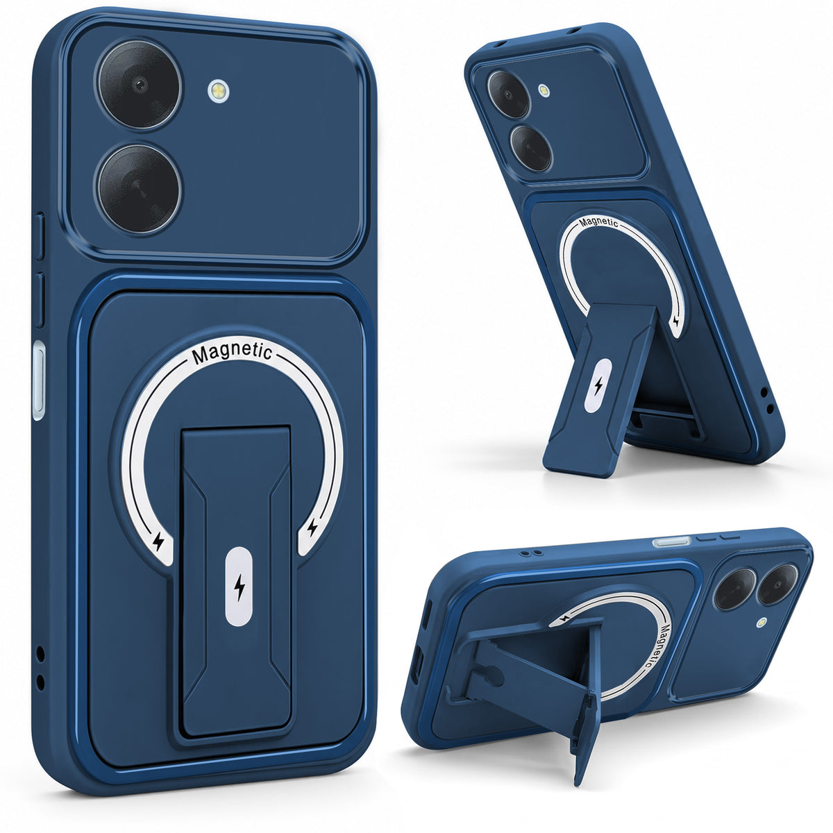 For Redmi A7 4G Back Case Cover Metallic (Hybrid Armor Kickstand | MagSafe Compatible | Camera Protection Shockproof)