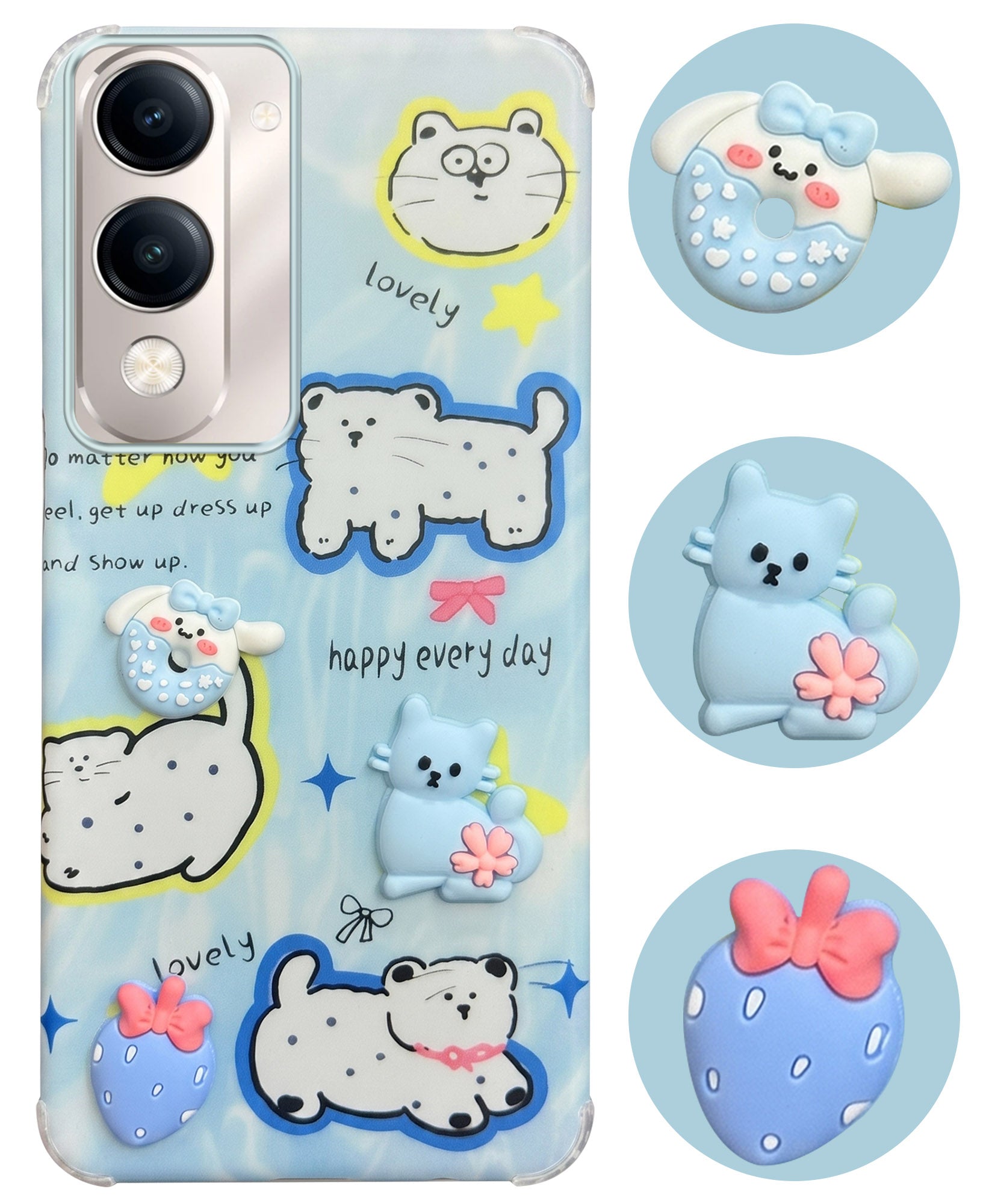 For Vivo Y19 | Vivo Y19e | Vivo T4 Lite Back Cover Case (3D Cute Cartoons | Hard Back Side Soft | Matte Premium Finish | HD Printing)