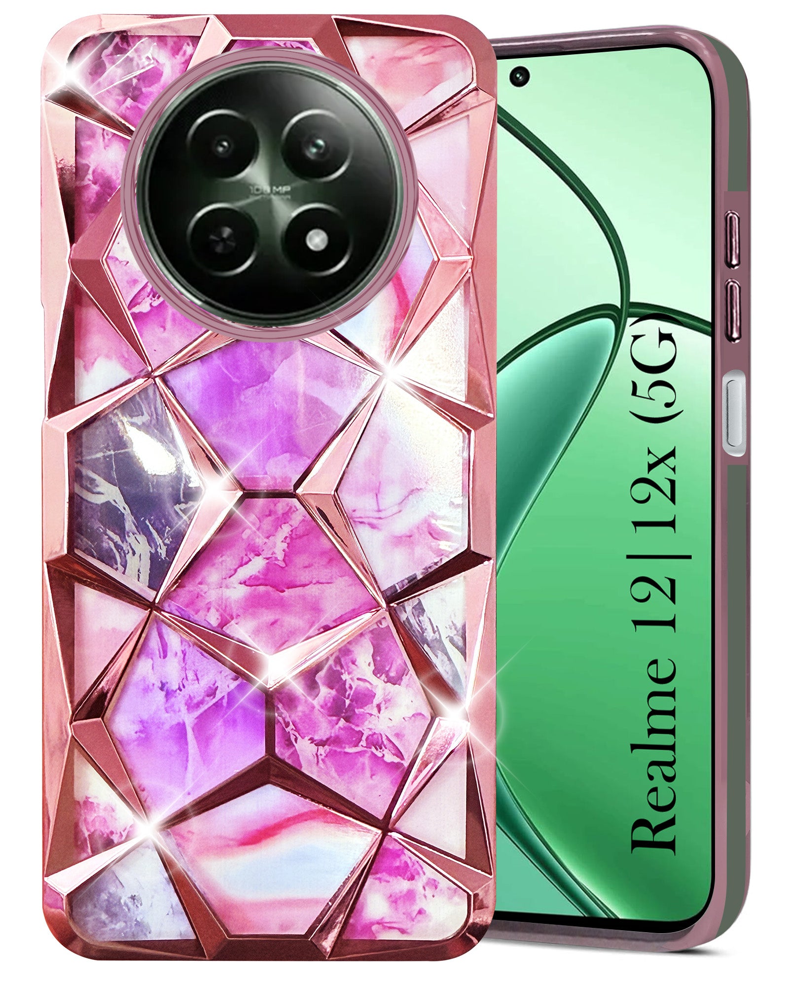 For Realme 12 | Realme 12X Back Cover Case( Dual Design Glitter Sparkle and Detachable Diamond Print Case | Soft and Flexible)