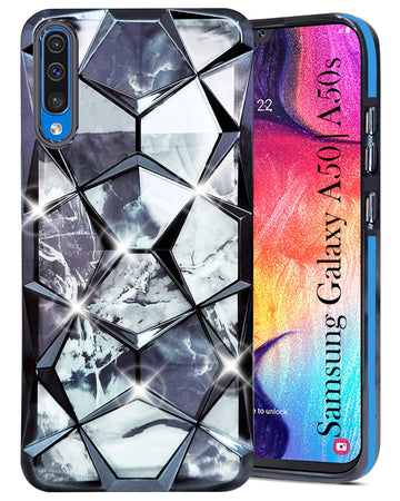 For Samsung Galaxy A50 | Galaxy A50s Back Cover Case (Dual Design Glitter Sparkle and Detachable Diamond Print Case | Soft and Flexible)
