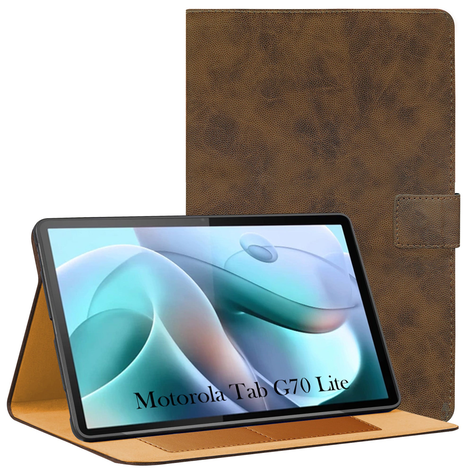 For Motorola Moto Tab G70 Lite 11 Inch Flip Cover Folio Cover (PU Leather | Multi-Angle Smart Stand | Card Storage Slots | Silicone Back Pouch)