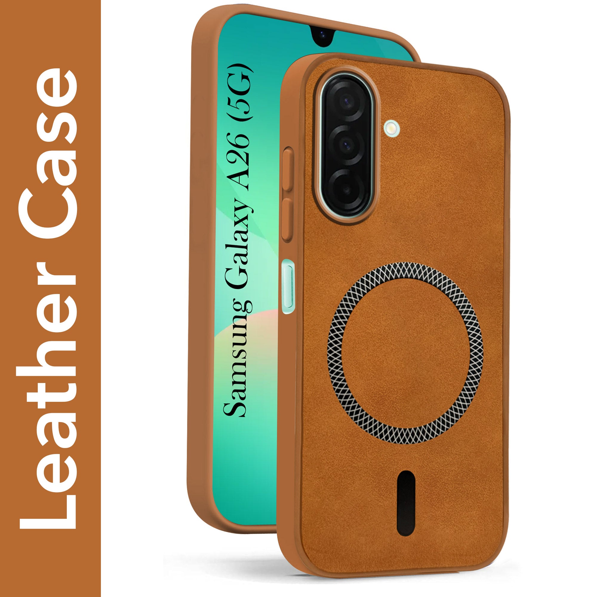 For Samsung Galaxy A26 5G Back Cover Case Leather Finish (MagSafe Compatible Wireless Charging | Soft Touch | Camera Bump Protection)