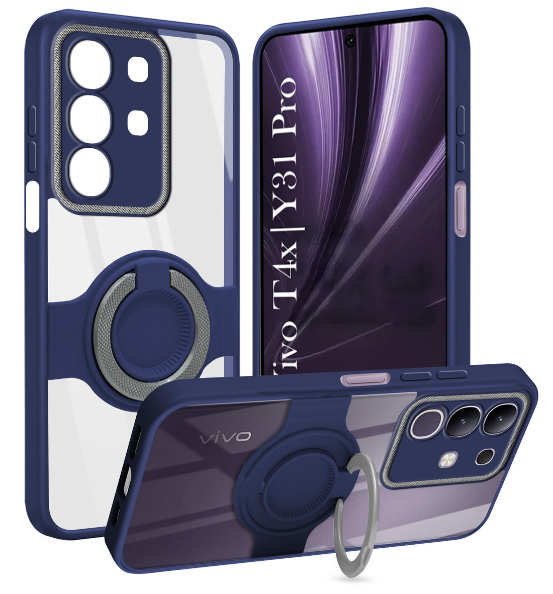 For Vivo T4x | Vivo Y31 Pro Back Cover Case with stand (Built-in Ring Holder Kickstand | Lifetime Anti Yellow | Camera Protection)