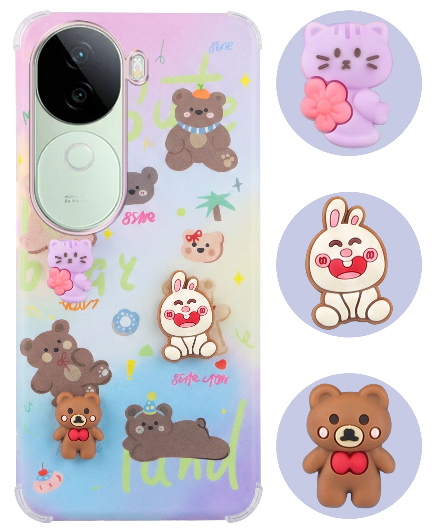 For Vivo V40e Back Cover Case (3D Cute Cartoons | Hard Back Side Soft | Matte Premium Finish | HD Printing)