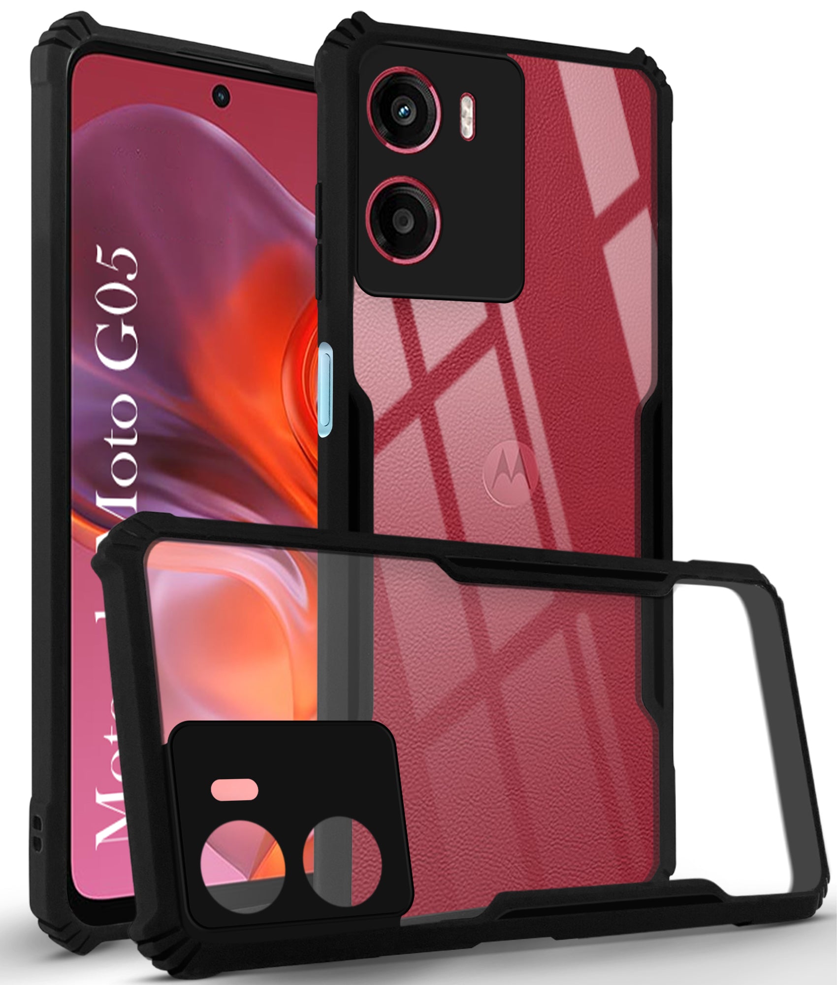 For Motorola Moto G05 Back Cover Case (Shockproof with Polycarbonate Clear Panel | Professional Black)