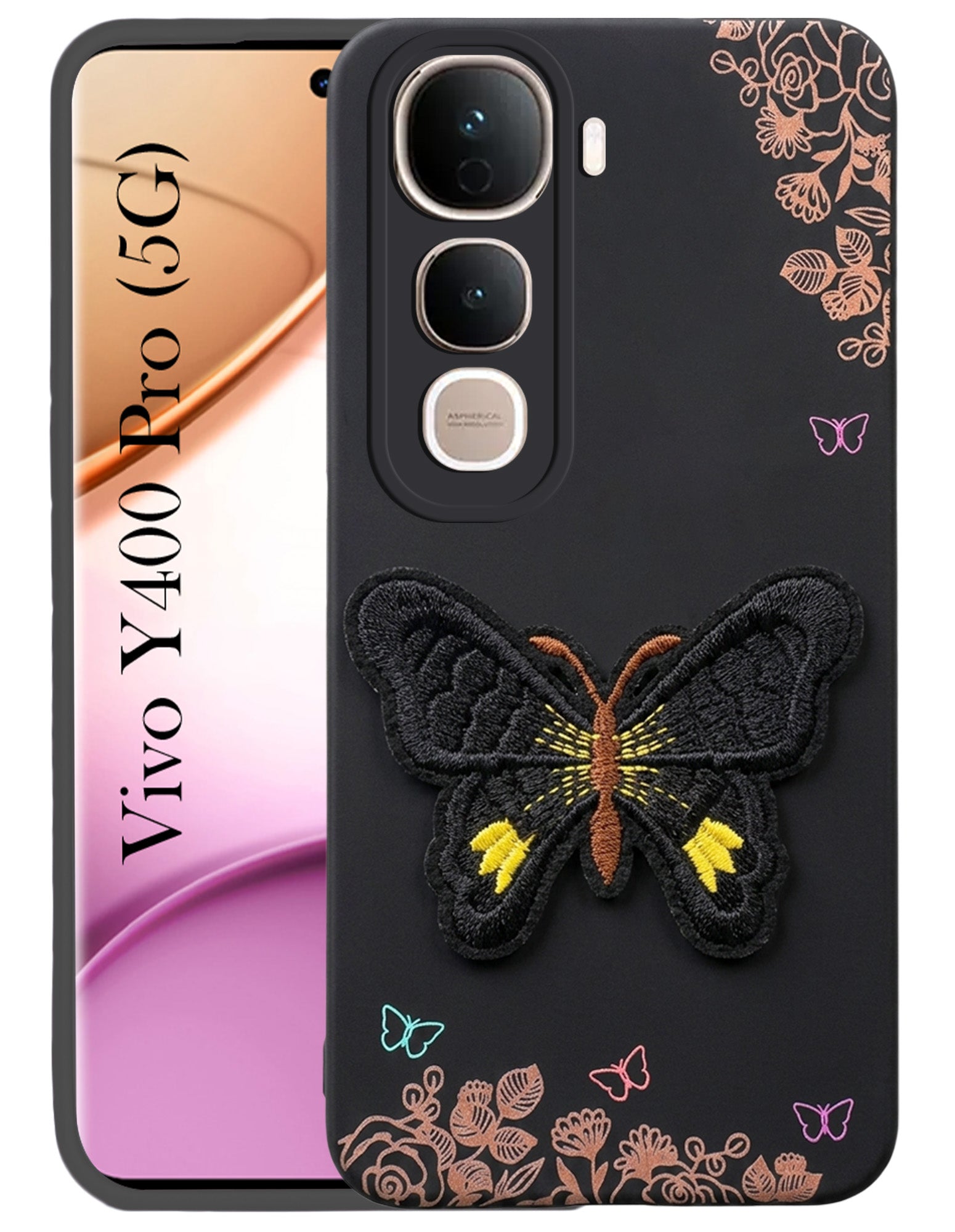 For Vivo Y400 Pro Back Cover Case (Soft Butterfly Embroidery | Women Teen Girls | Camera Protection| Matte Silicone)