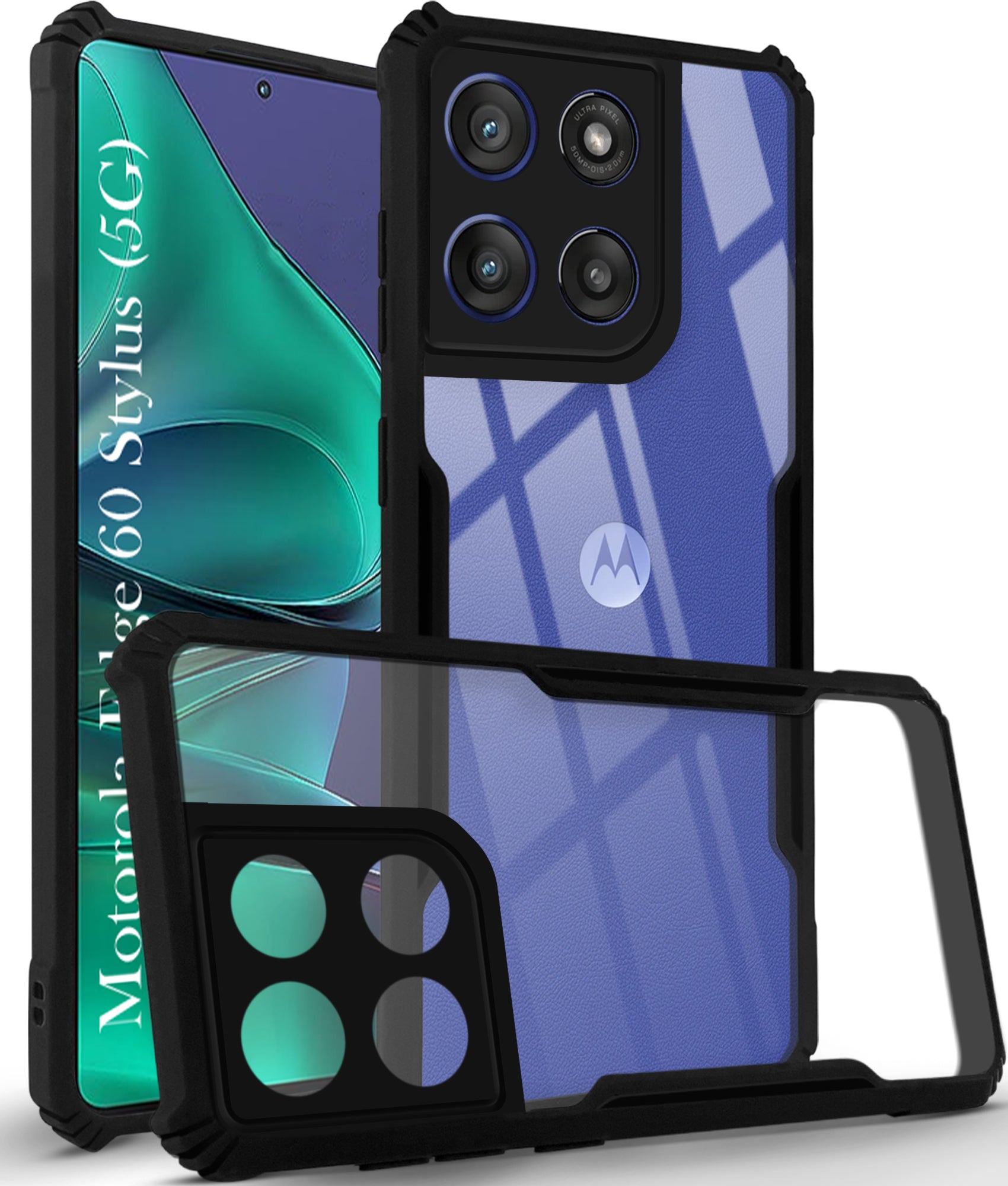For Motorola Moto Edge 60 Stylus Back Cover Case (Shockproof with Polycarbonate Clear Panel | Professional Black)