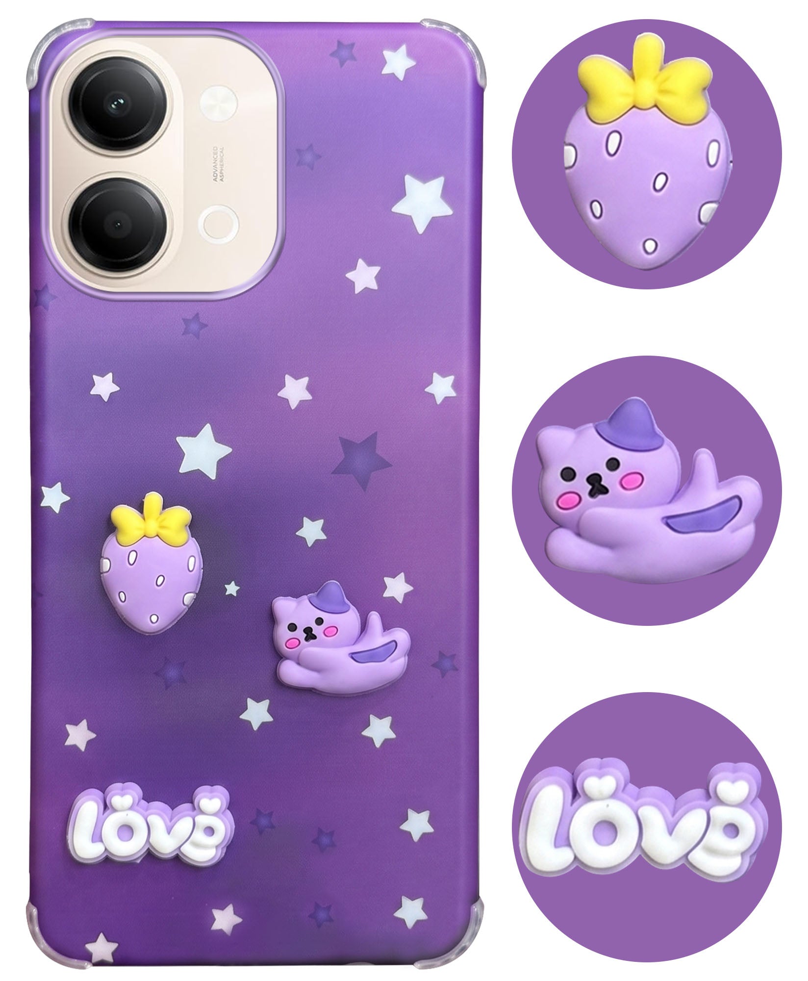 For Vivo Y05 4G Back Cover Case (3D Cute Cartoons | Hard Back Side Soft | Matte Premium Finish | HD Printing)