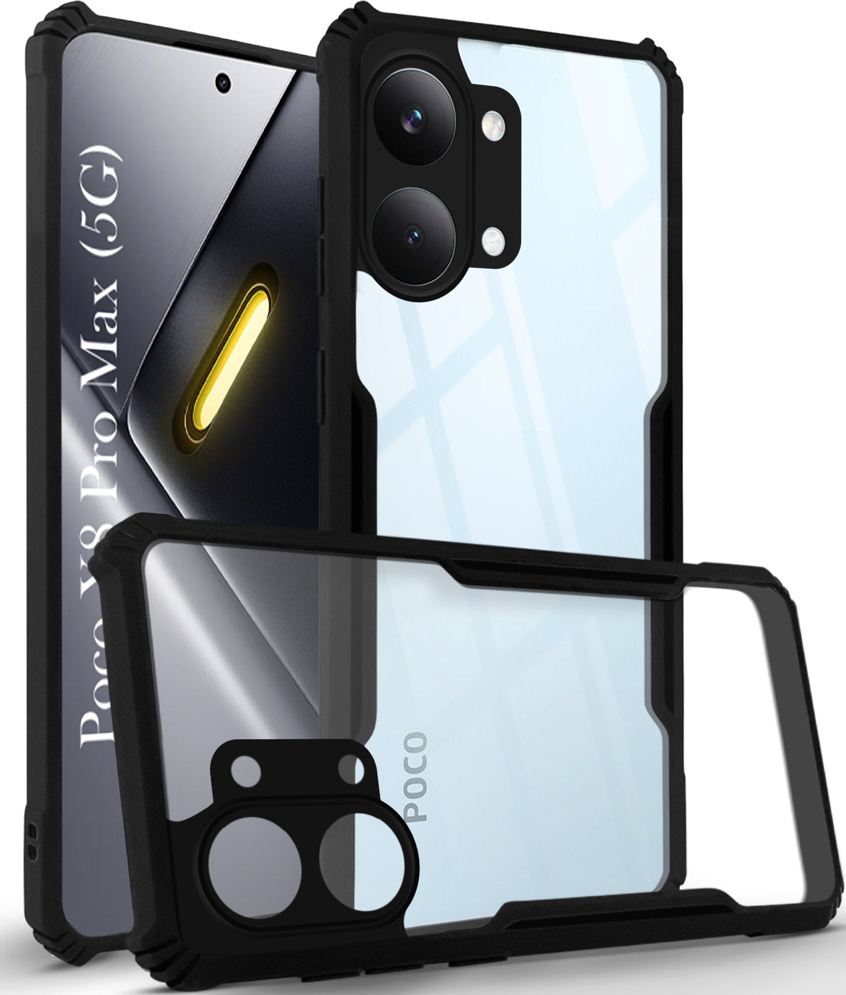 For Poco X8 Pro Max 5G Back Cover Case Hybrid (Shockproof with Polycarbonate Clear Panel | Professional Black)