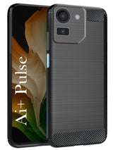 For Ai+ Pulse Back Cover Case( Hybrid Armor Case | Carbon Fiber Shockproof | Soft and Flexible | Black )