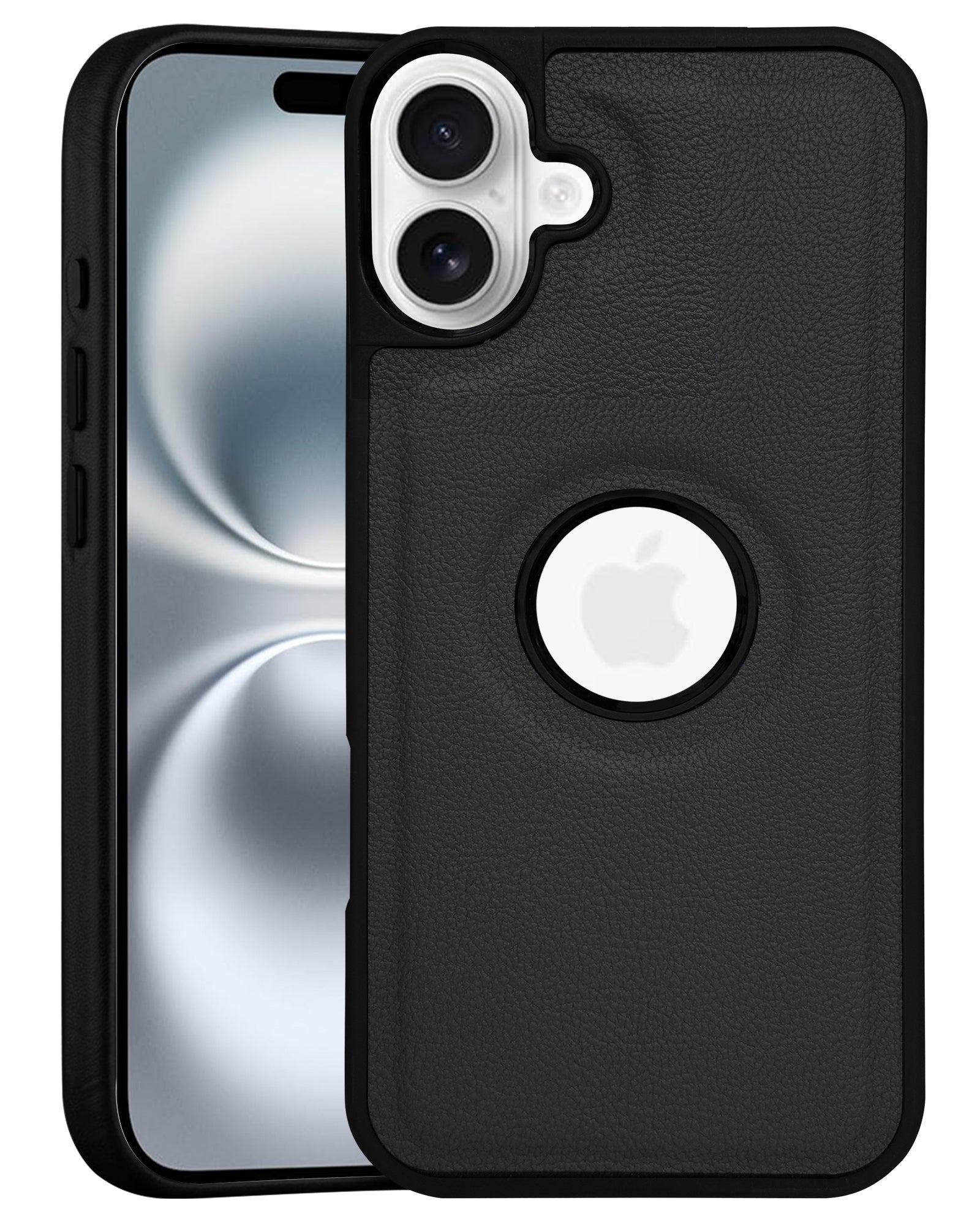 For Apple iPhone 16 Back Cover Case (Minimalist Design Stitched Leather | Shockproof Raised Edges for Camera & Screen Protection)
