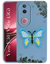For Vivo V50 | Vivo V50e Back Cover Case (Soft Butterfly Embroidery | Women Teen Girls | Camera Protection| Matte Silicone)