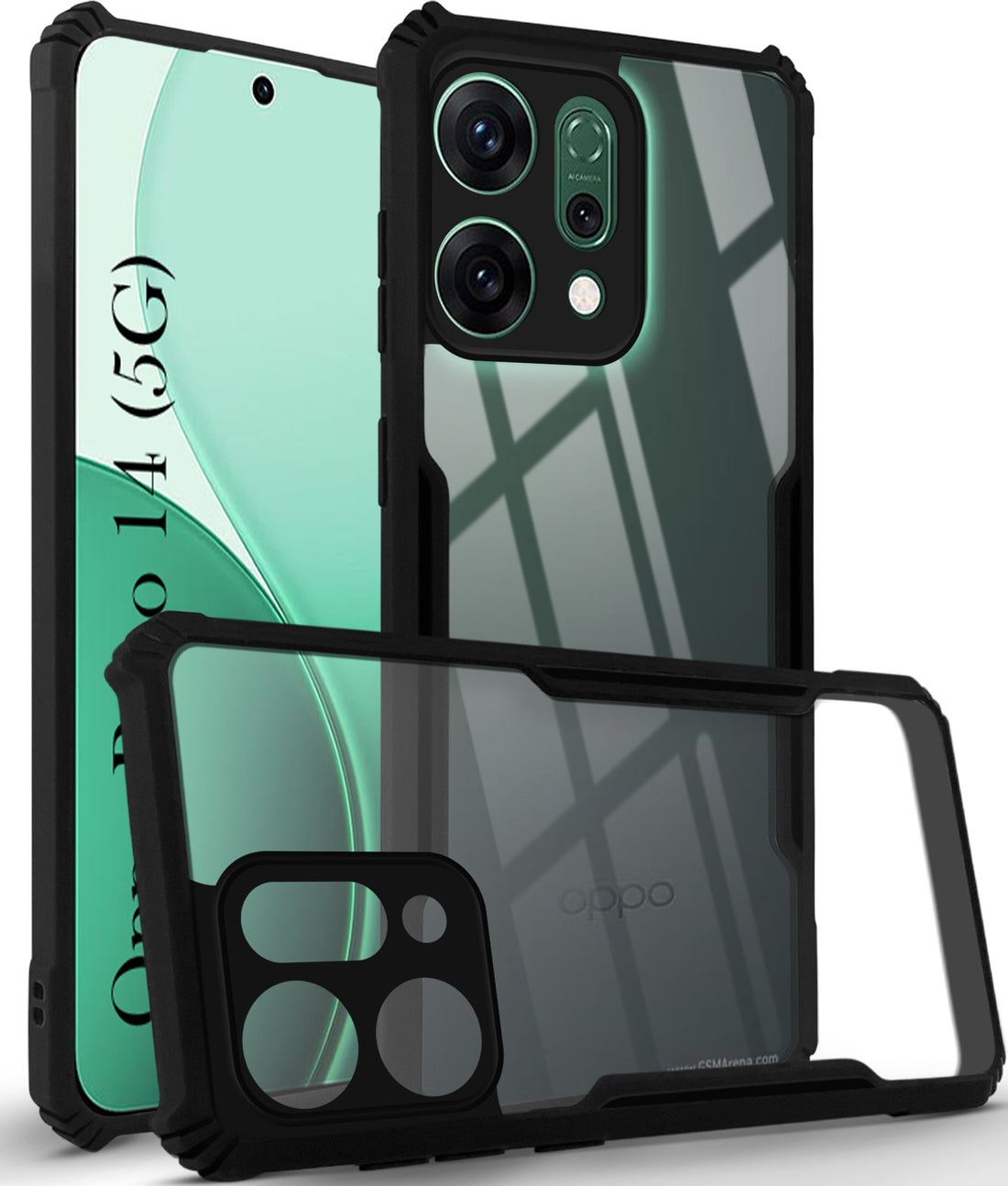 For Oppo Reno14 5G Back Cover Case  ( Shockproof with Polycarbonate Clear Panel | Professional Black)