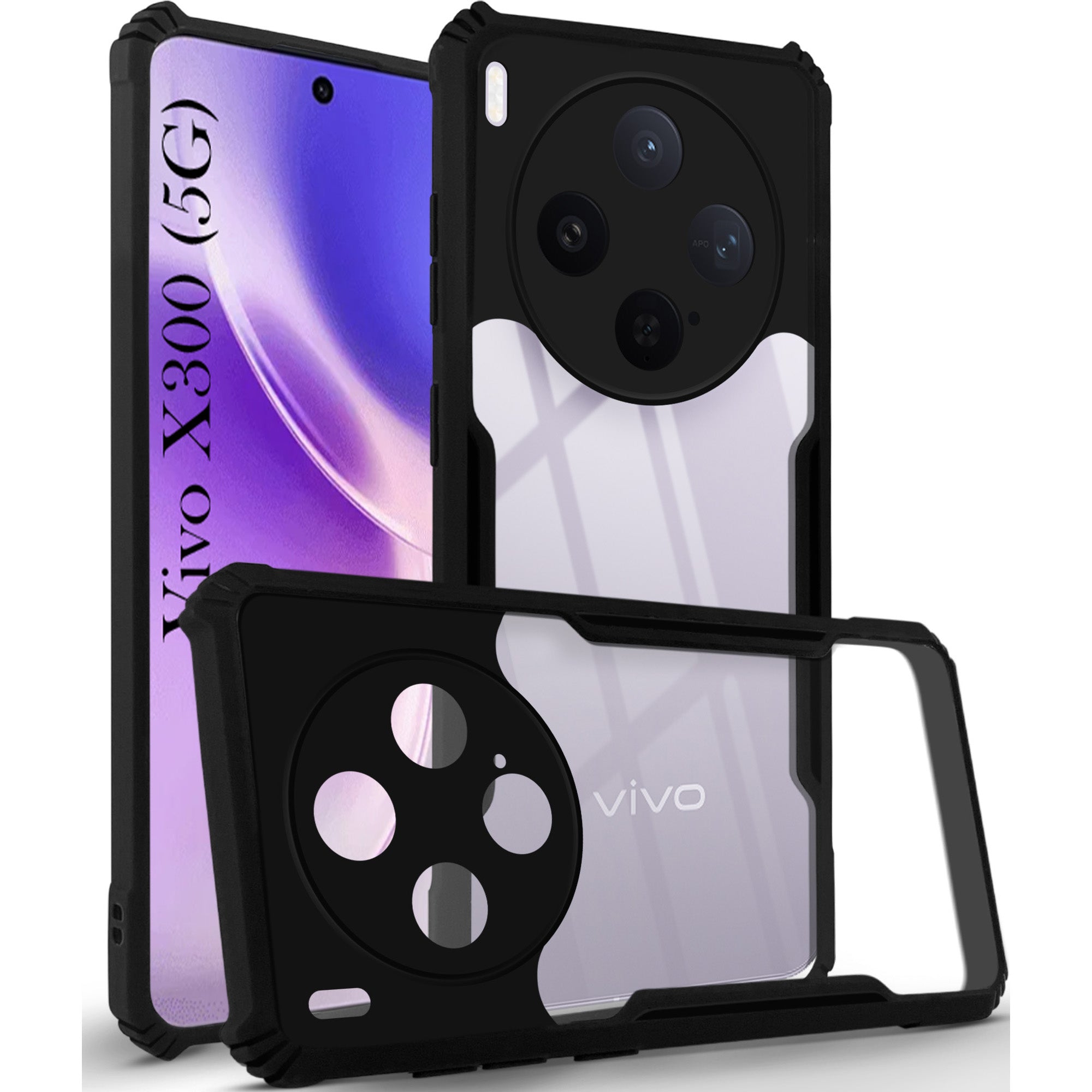 For Vivo X300 5G Back Cover Case Hybrid (Shockproof with Polycarbonate Clear Panel | Professional Black)