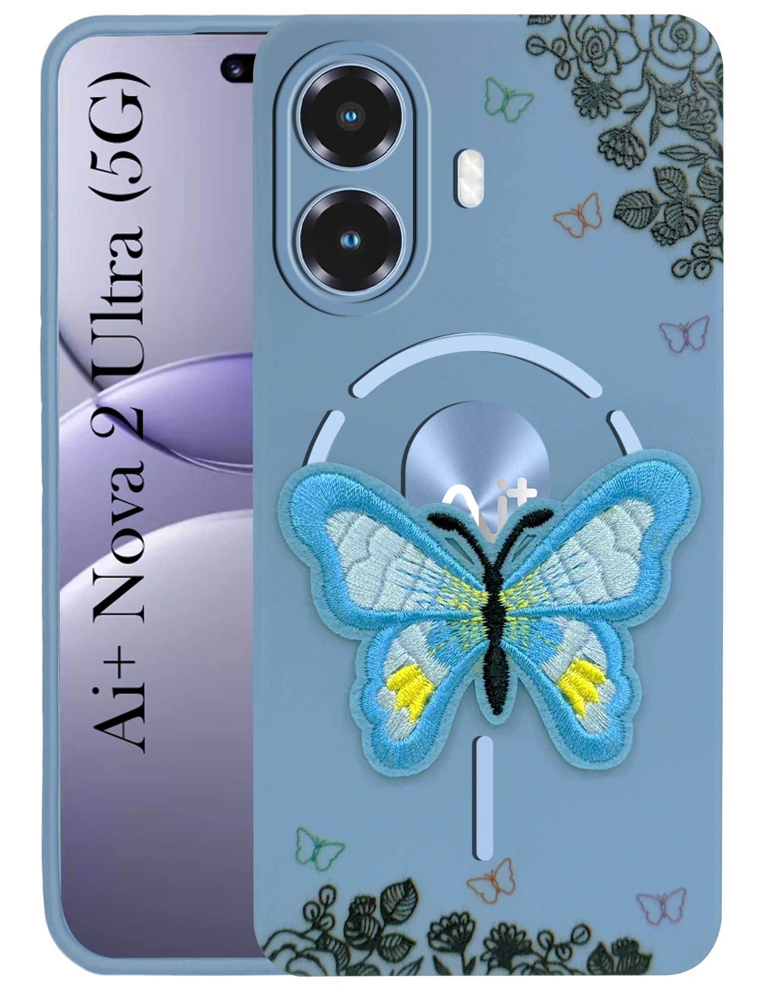 For Ai+ Nova 2 Ultra 5G Back Cover Case (Soft Butterfly Embroidery | Women Teen Girls | Camera Protection| Matte Silicone)