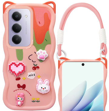 For Redmi 15 Back Case Cover Strap (3D Embossed Figures | Strap Holder | 360* Soft Cushion with Camera Bump)