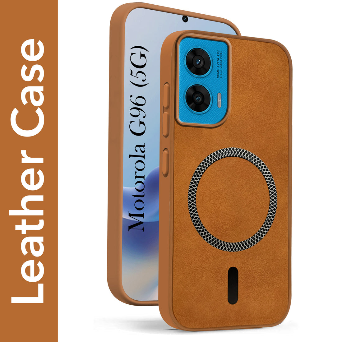 For Motorola Moto G96 Back Cover Case Leather Finish (MagSafe Compatible Wireless Charging | Soft Touch | Camera Bump Protection)