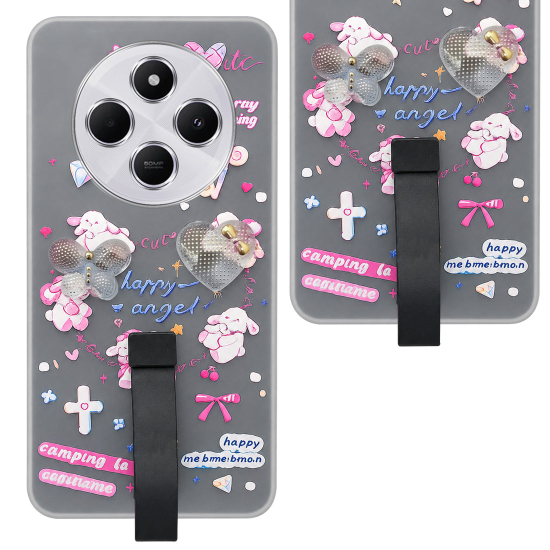 For Redmi A4 5G | Xiaomi Redmi 14C Back Cover Case (3D Cute Heart Strap Holder | Camera Protection | Designer Girls Print)