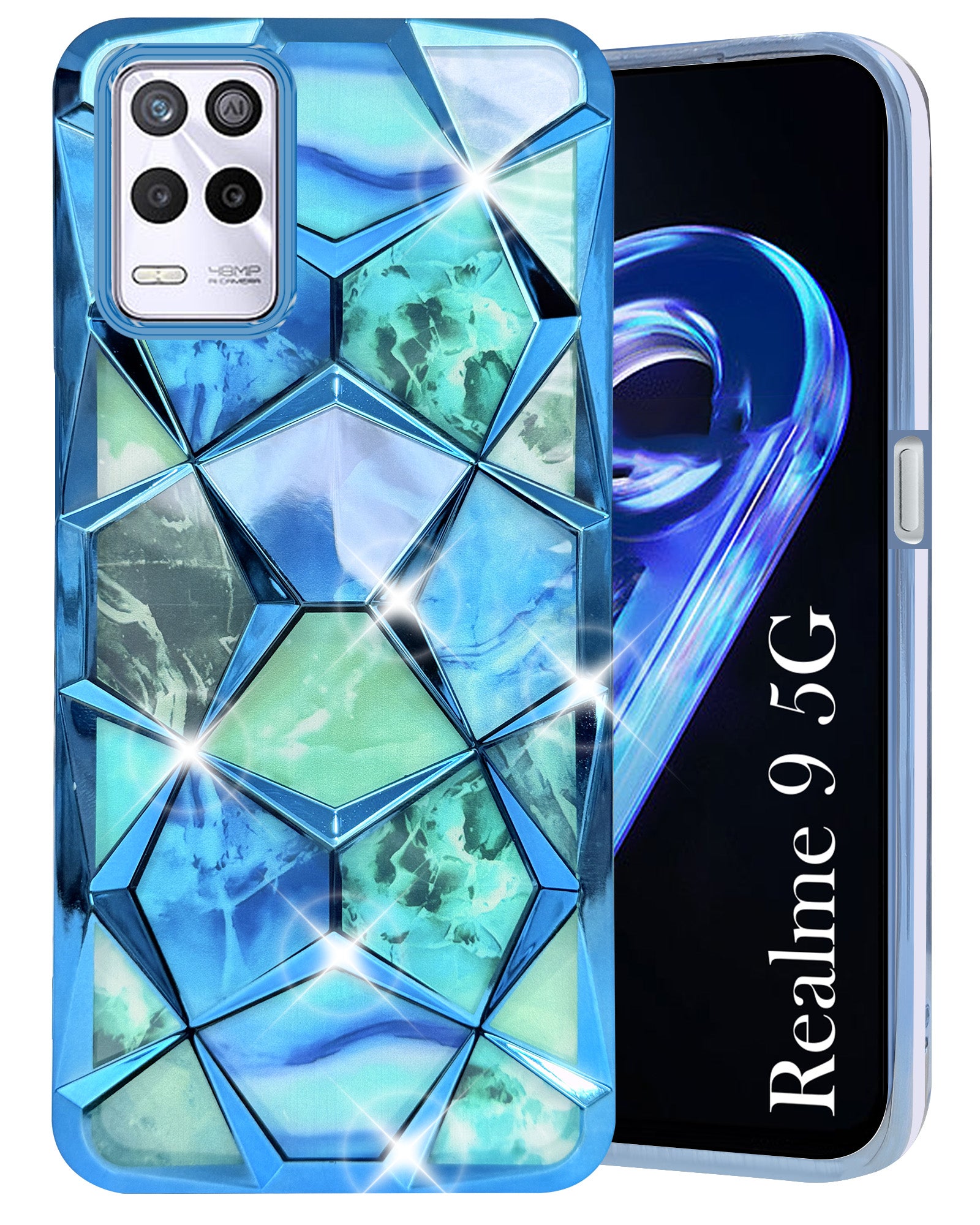For Realme 9 5G Back Cover Case ( Dual Design Glitter Sparkle and Detachable Diamond Print Case | Soft and Flexible)